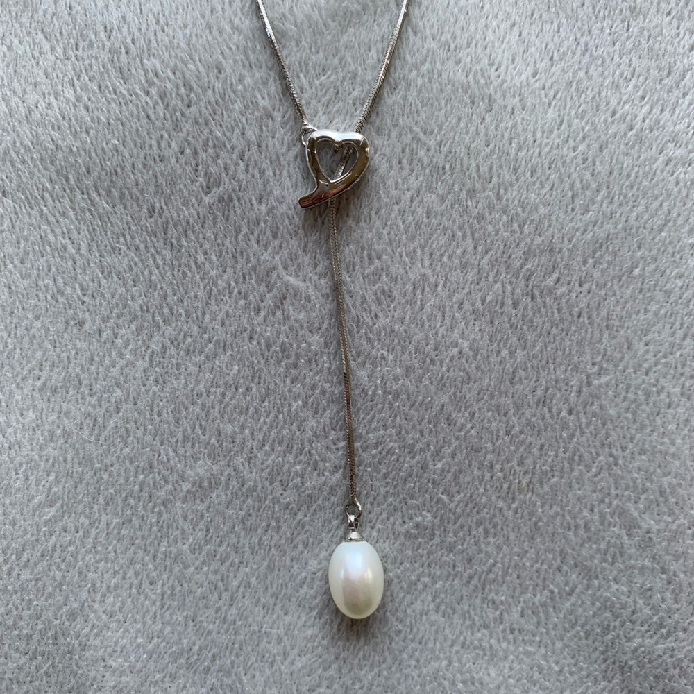 Sterling Silver and White Pearl Slide Necklace